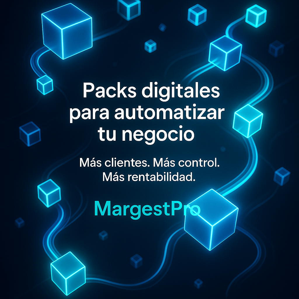 Ilustración futurista de packs digitales de automatización para hostelería y negocios de MargestPro