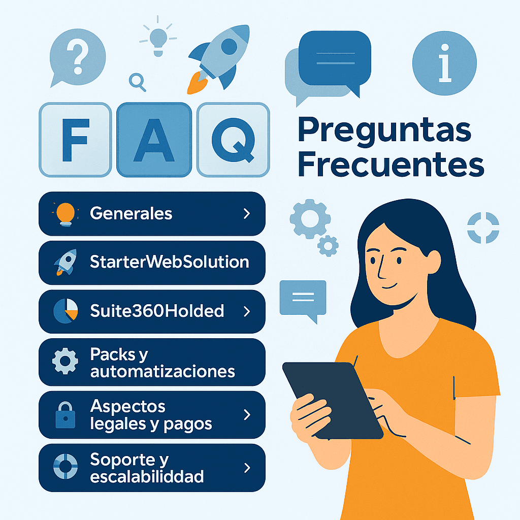 faq 8 Preguntas frecuentes — Automatización, Web y Suite360Holded