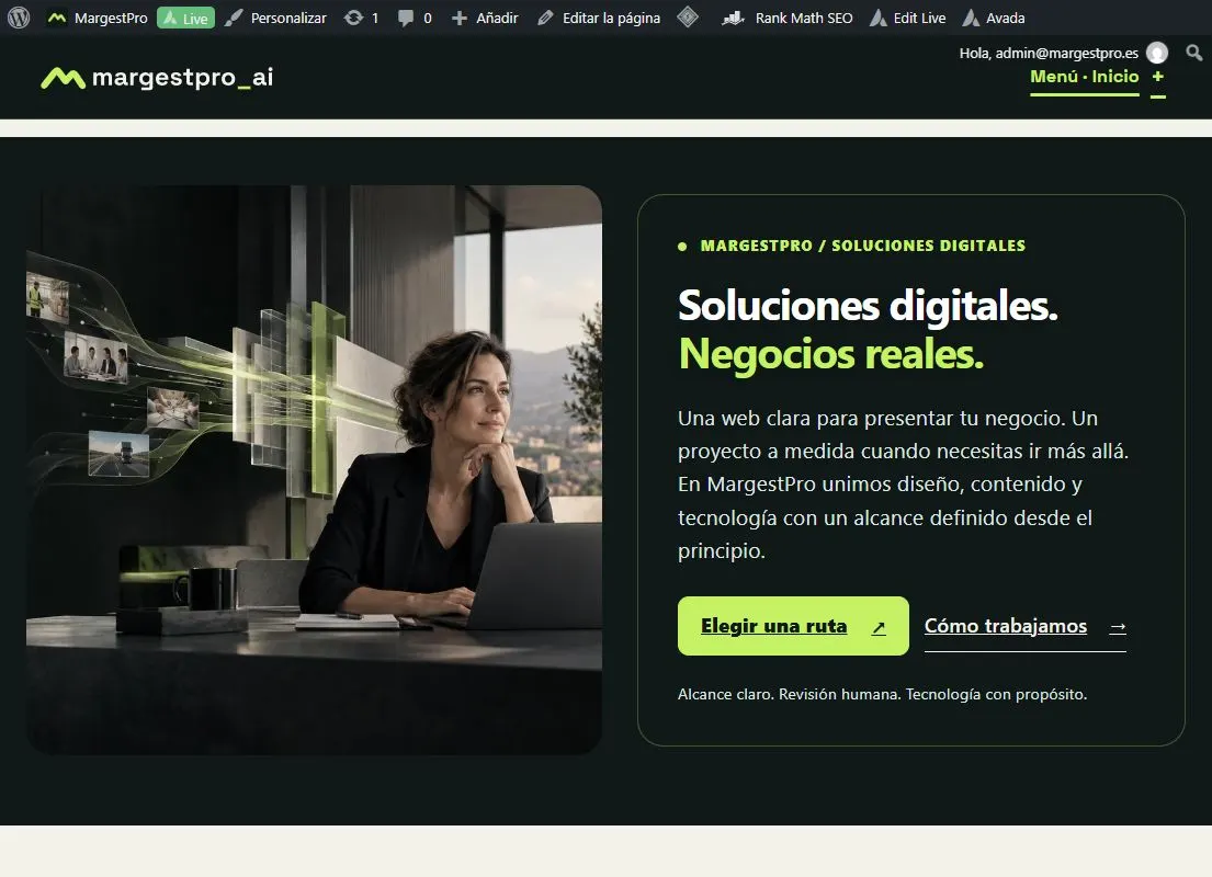 Captura de la web corporativa MargestPro con su navegación y portada.